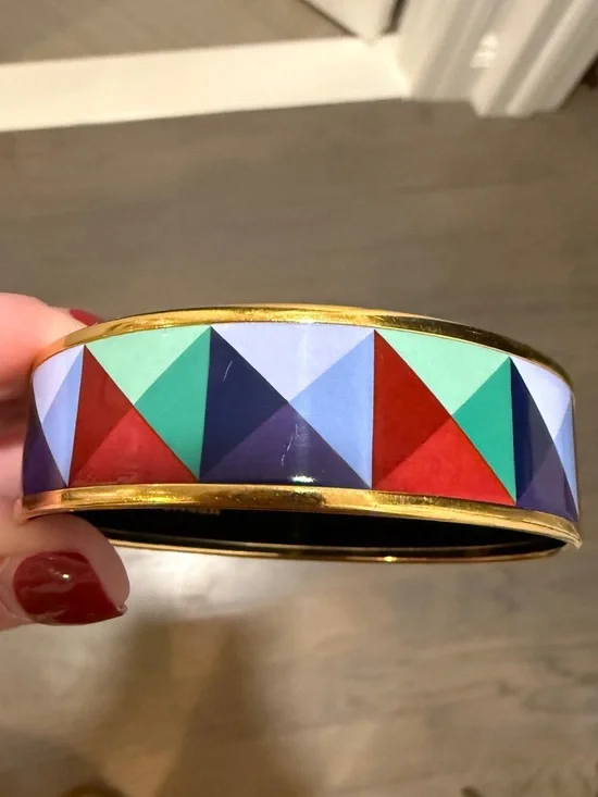Hermes Clous En Trompe L Oeil ESP Multicolor Bangle Bracelet 65-35mm Gold Plates - Picture 7 of 12